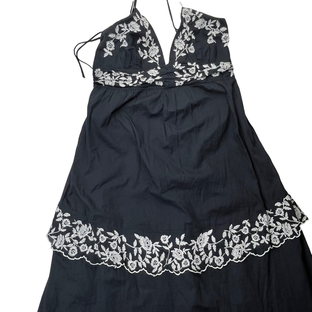 Abercrombie & Fitch Maxi Dress XL Black Cotton Floral Embroidered Halter Boho - Picture 4 of 16